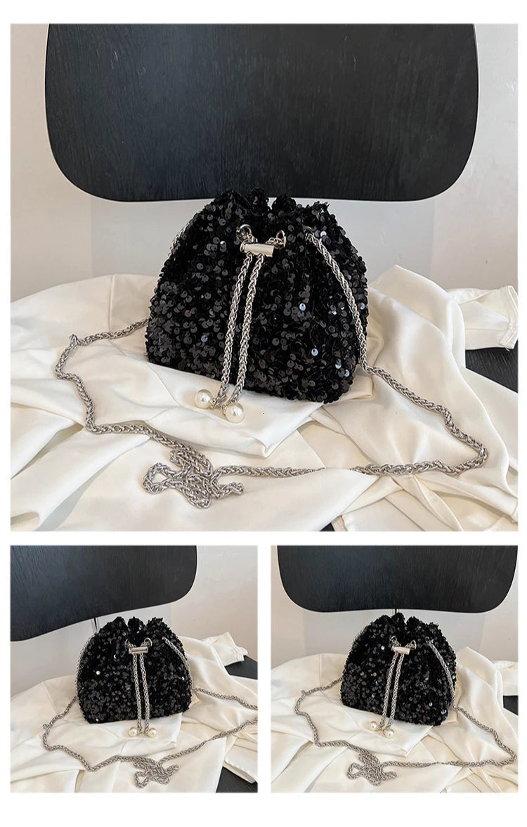 Good-looking Personality Sequin Women's New Korean Bucket Bag | Bright Eyes Style Fashion Crossbody Dinner Single Shoulder Bags Luxegan