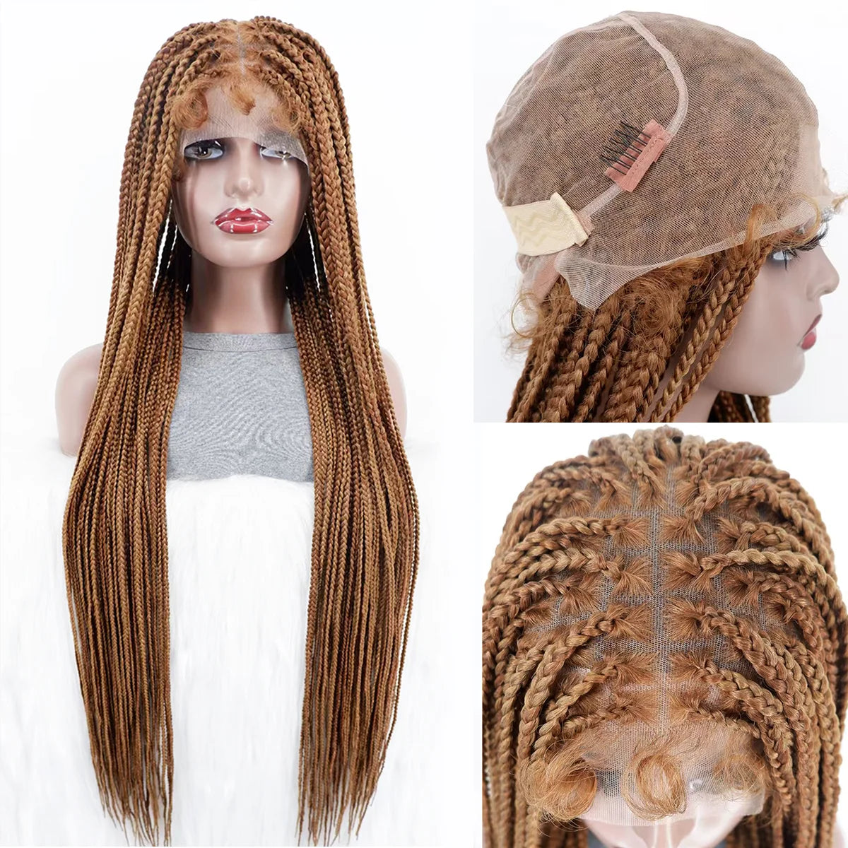 Honey Blonde #27 Box Braids Wig | Full Lace | Kanekalon Braids | Light Brown Lace | Black Women