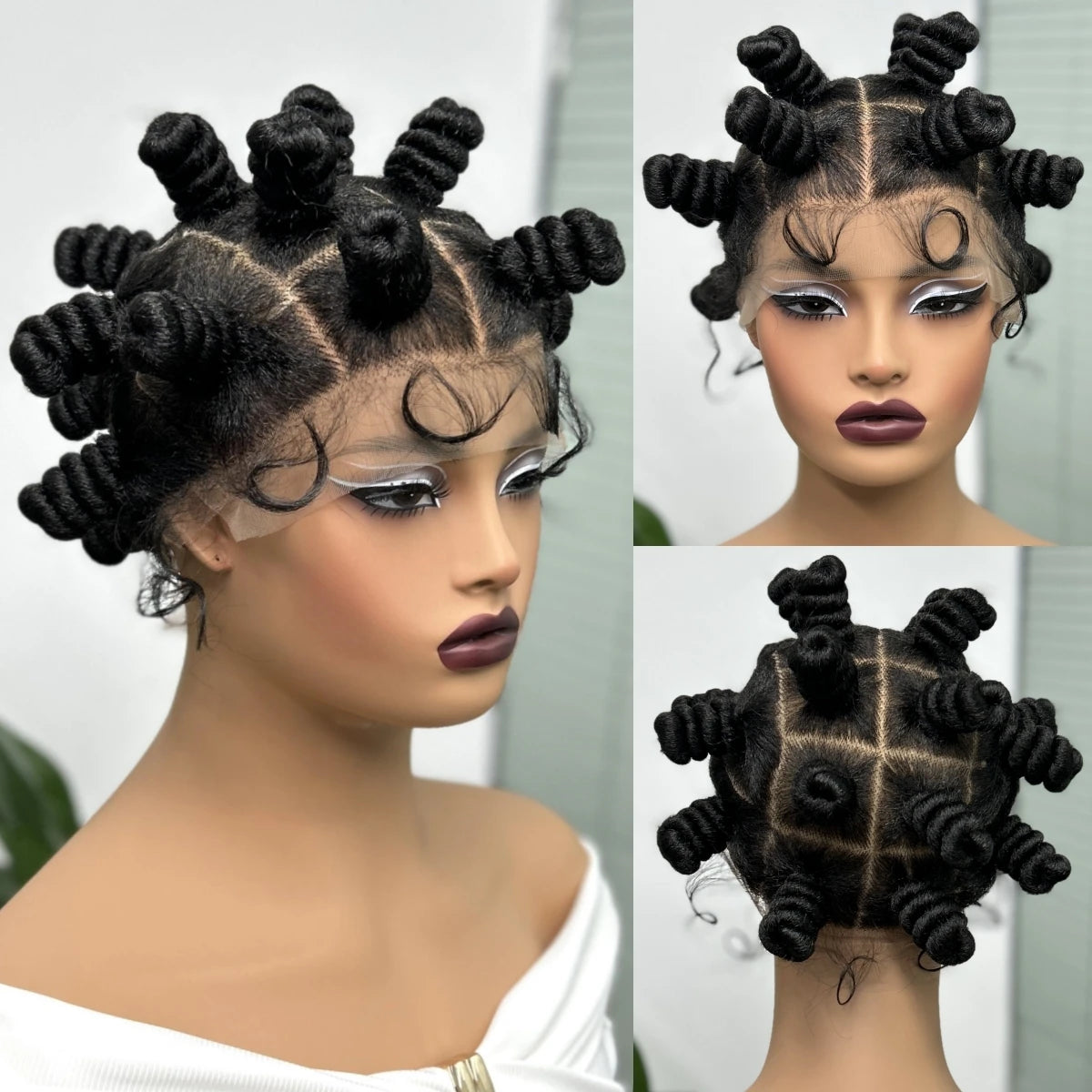 Short Cute Handmade Bantu Knotless Braids Wig | Transparent Full Lace | Baby Hair Luxegan