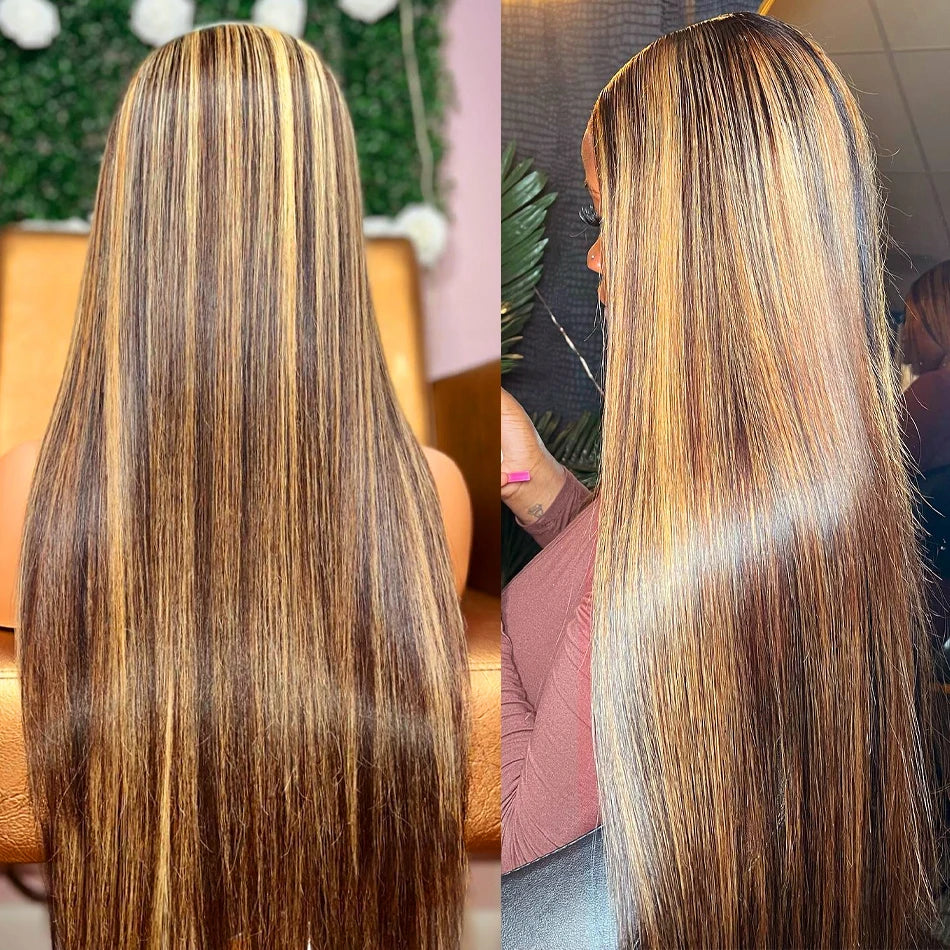 Highlight Glueless Human Hair Wig | Ready-to-Wear 200% Density Ombre Straight 13x6 HD Lace Frontal Wig (Pre-Plucked, Pre-Cut) Luxegan