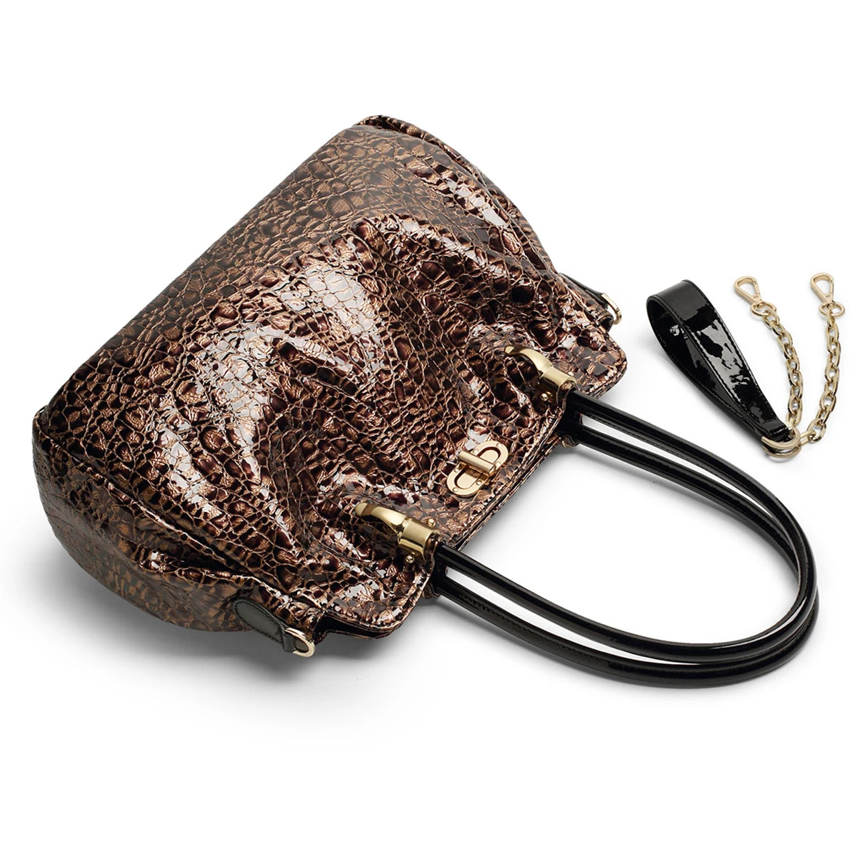 Luxury Designer Leopard Print Handbag | Genuine Leather Large Capacity Shoulder Bag for Women | Sophisticated Soft Leather Tote with Chain & Lock Detail | Professional Computer Interlayer Satchel (Model 91288) Luxegan