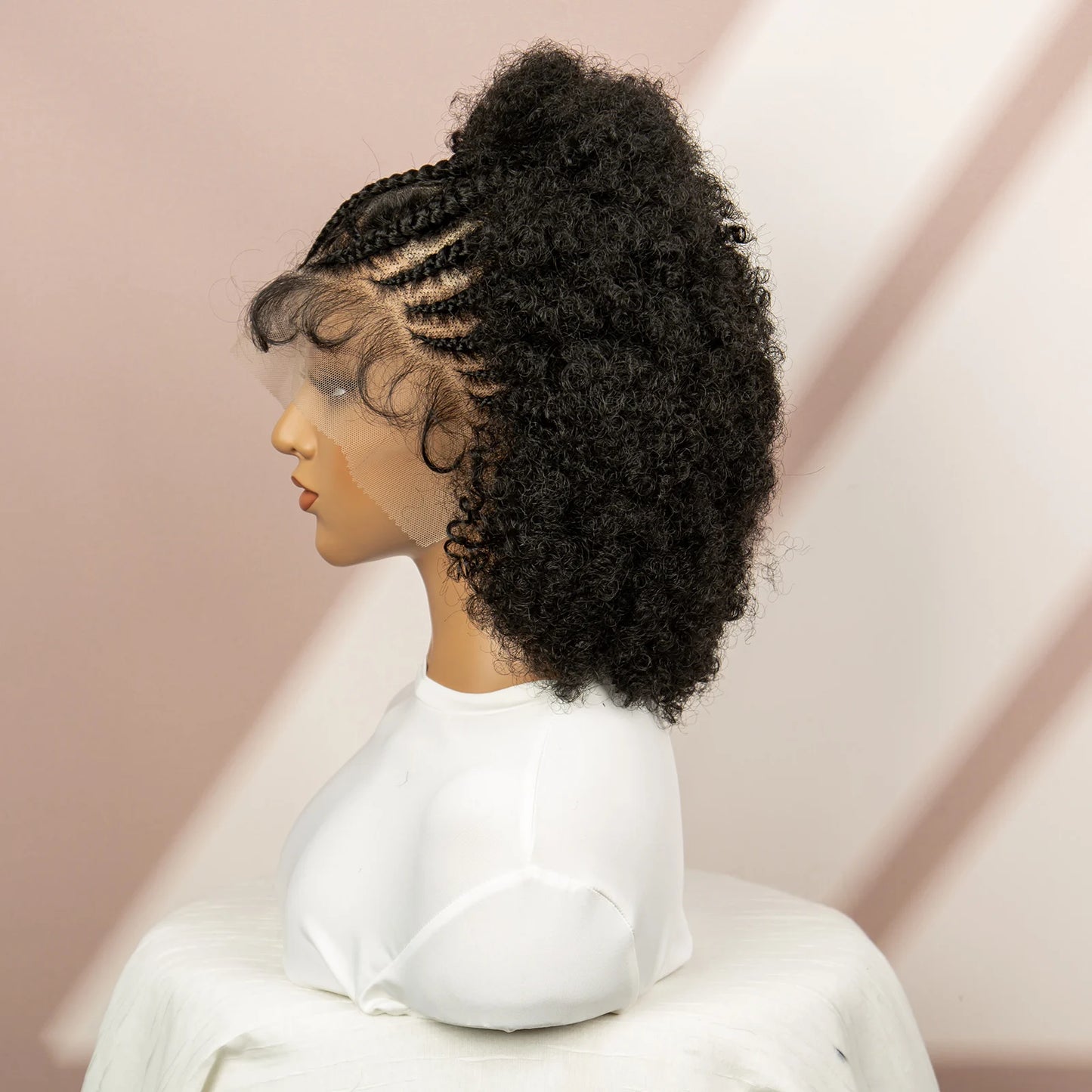 8" Afro Kinky Curly Short Braided Wig | Full Lace Knotless Braids | Synthetic Kanekalon Hair