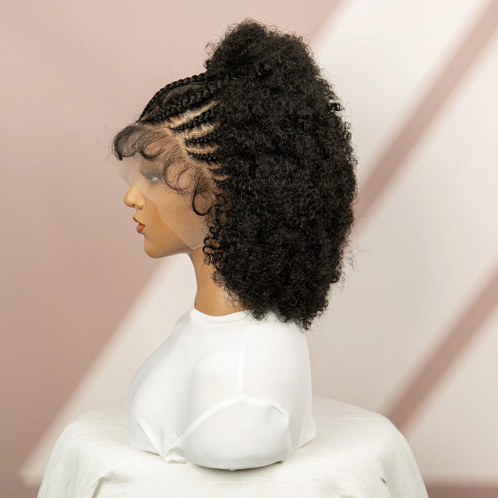 8" Afro Kinky Curly Short Braided Wig | Full Lace Knotless Braids | Synthetic Kanekalon Hair