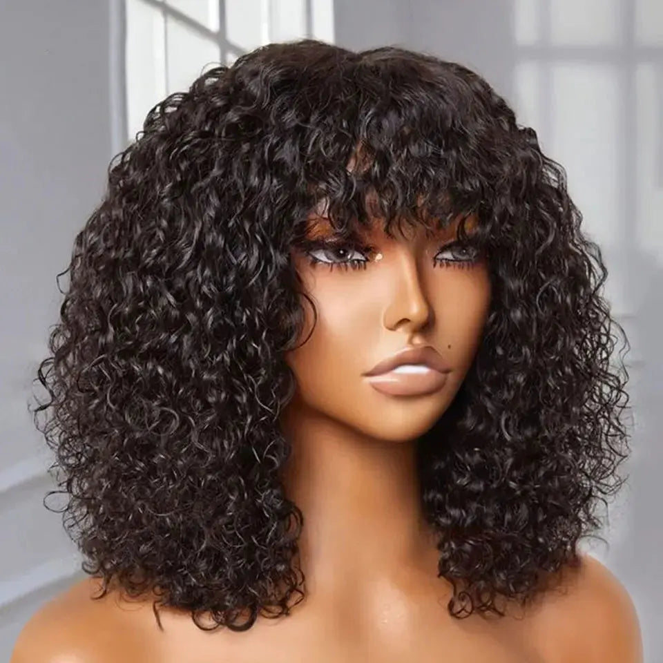 Ombre 99J & Blonde Jerry Curly Bob Wig with Bangs | Glueless "Wear to Go" Human Hair Luxegan