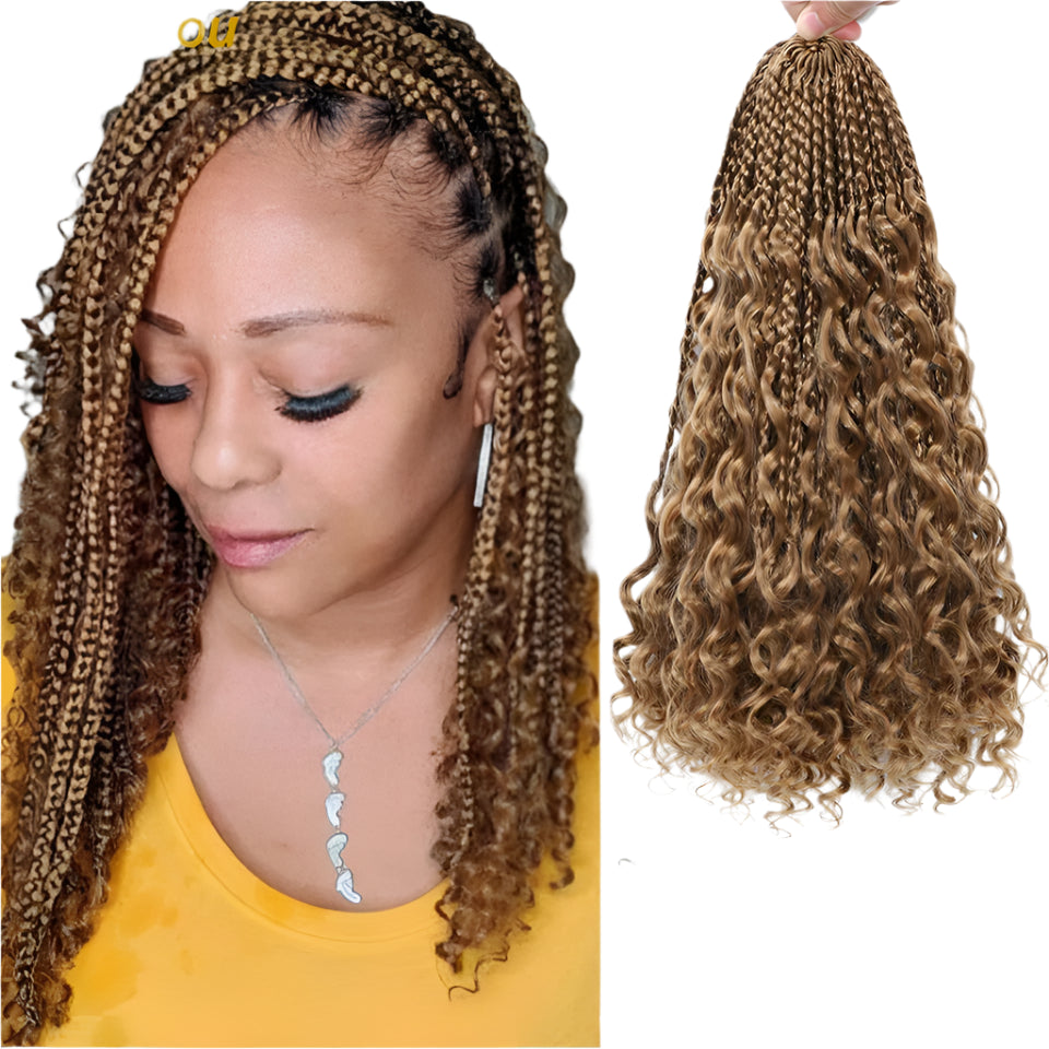 Ombre Goddess Box Braids Crochet Hair with Curly Ends | 14 Inch | 1-6 Packs Luxegan