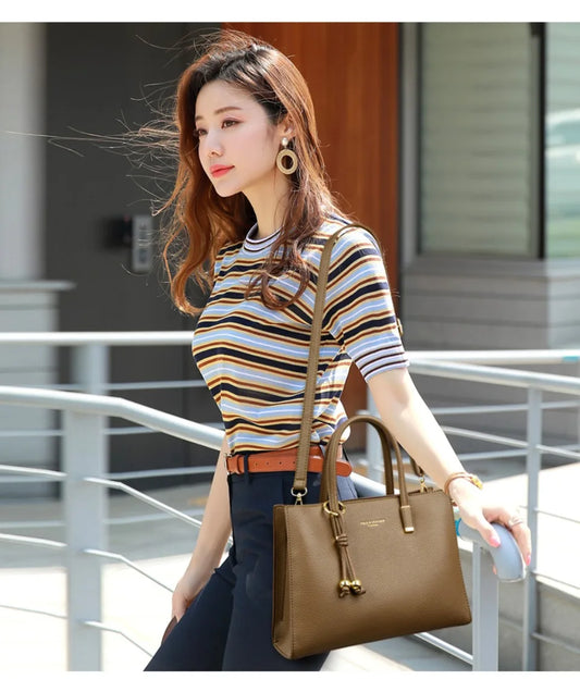 Genuine Style Top Quality Leather Shoulder Tote | Luxury Designer Crossbody Bag for Women | Large Capacity Casual Handbag with Letter Decoration | Versatile Daily Soft PU Leather Purse Luxegan