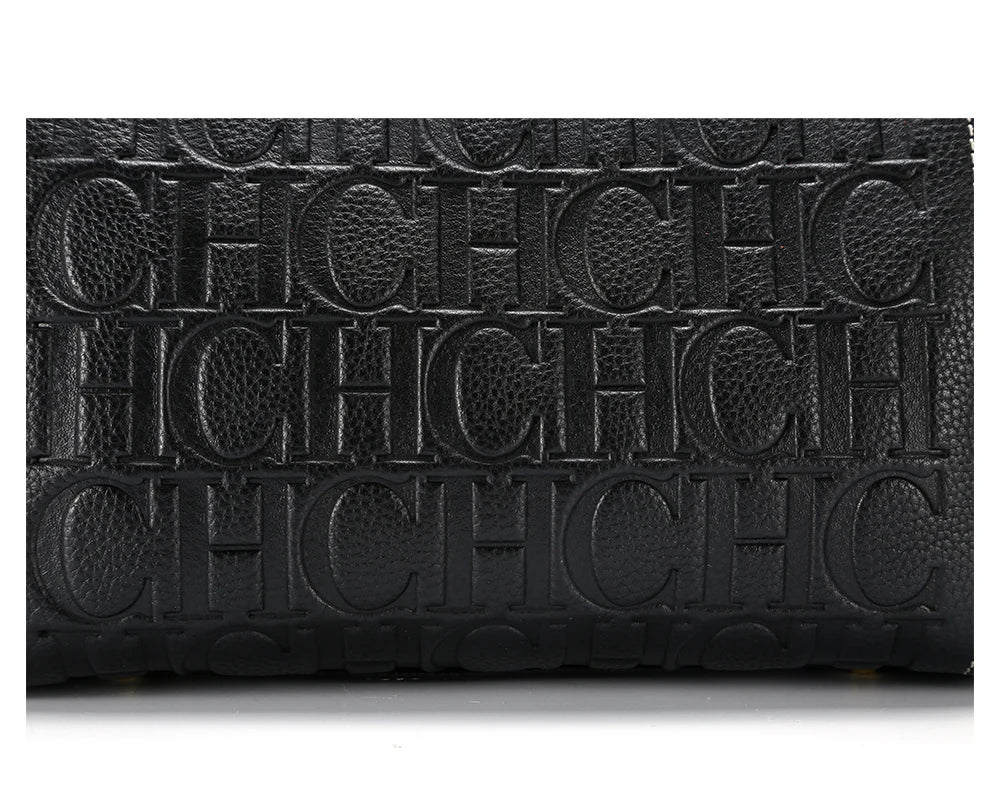 New Cow Leather Letter Embossed Tote | Soft Zipper Messenger Bag Luxegan