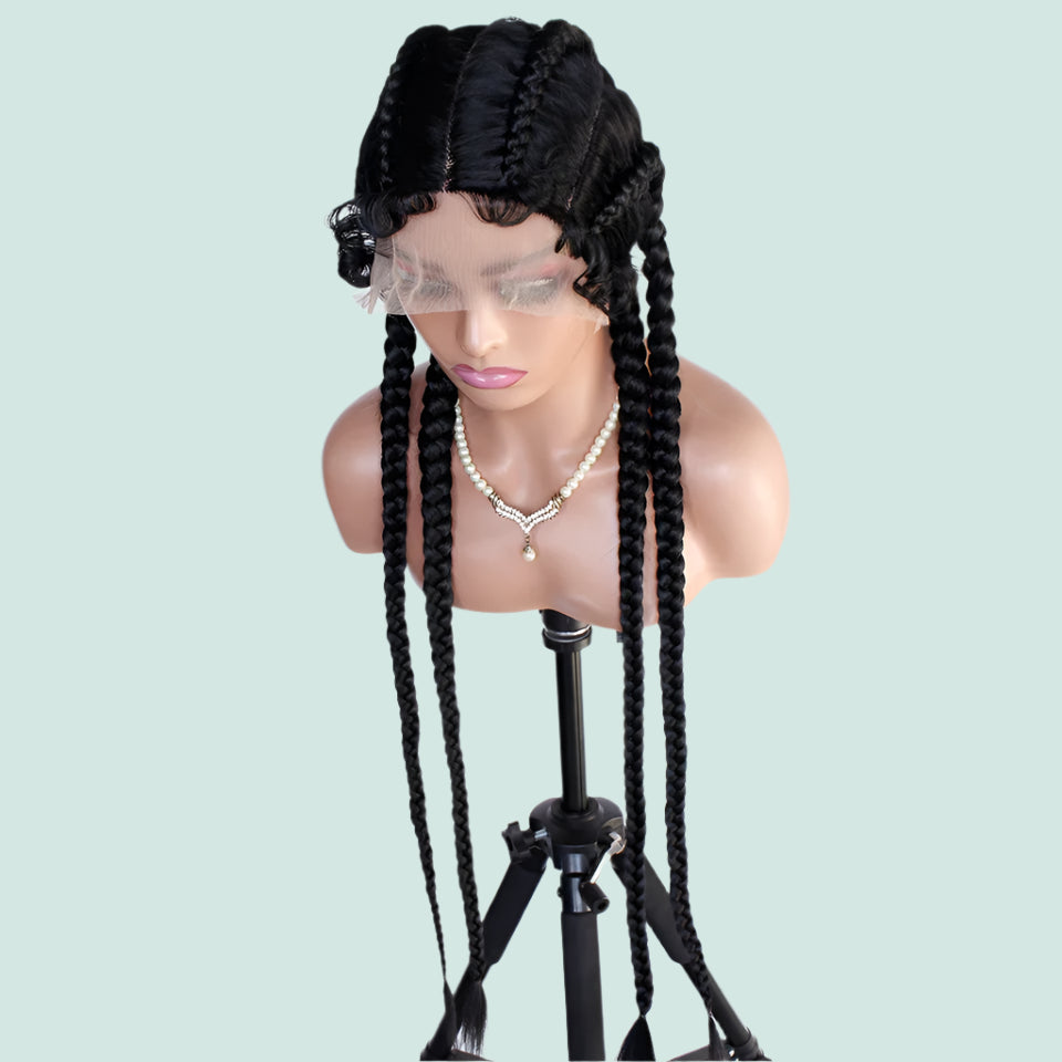 99J Burgundy Box Braids Wig | 360 Lace Braided Wig | 4 Braids | Synthetic Hair