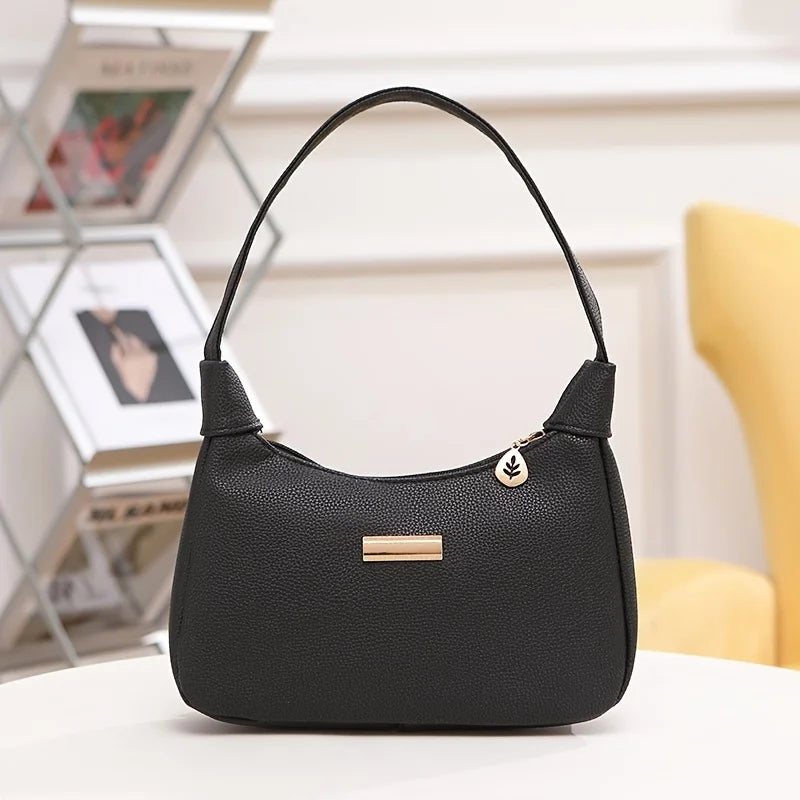 Fashion Shoulder Bag for Women | Solid Color Synthetic Leather Handbag with Zipper Closure | Versatile Underarm Dumpling Purse Luxegan