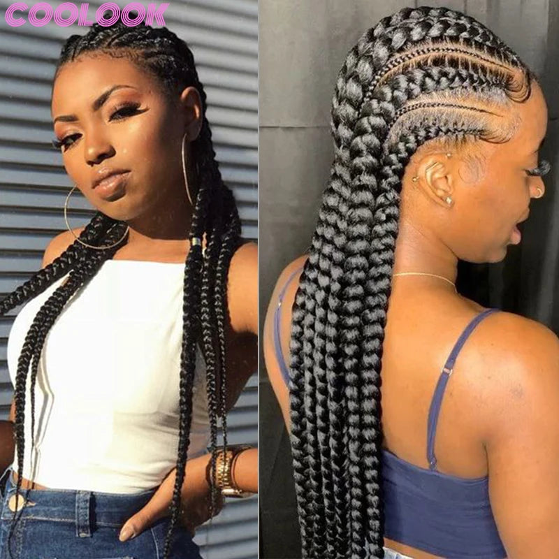 36" Cornrow Knotless Braids Wig | 360 Full Lace | Baby Hair | Synthetic Luxegan