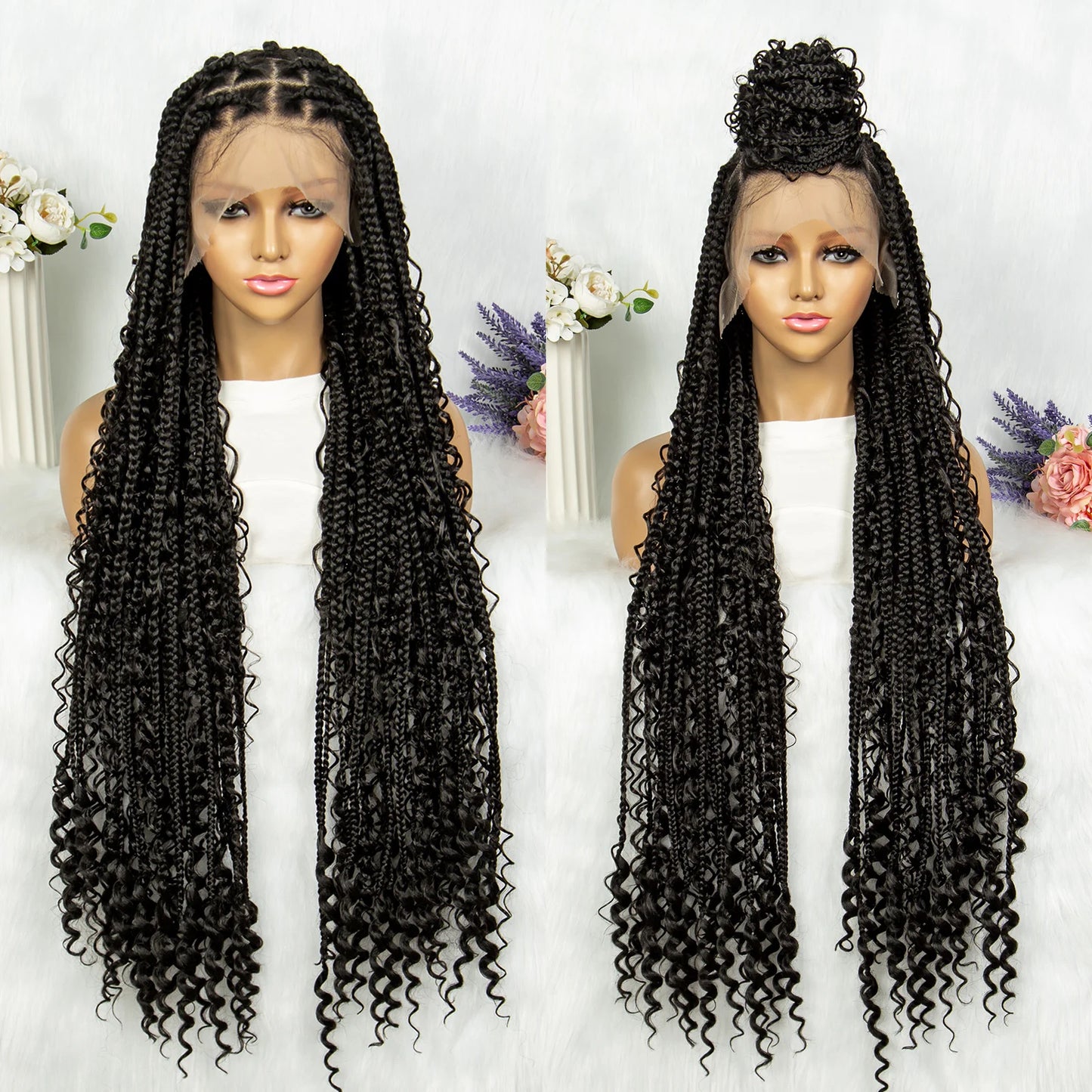 KIMA Box Braids Synthetic Wigs Full Lace  Dreadloks Braided Wigs Knotless Goddess Boho Braided Wigs Hair for Black Women