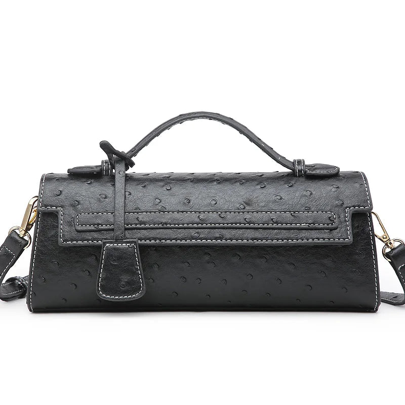 Hot Brand Design Serpentine Handbag | Luxury Ostrich & Snake Print Shoulder Bag | Fashionable Long Flap Messenger for Work, Travel & Parties Luxegan