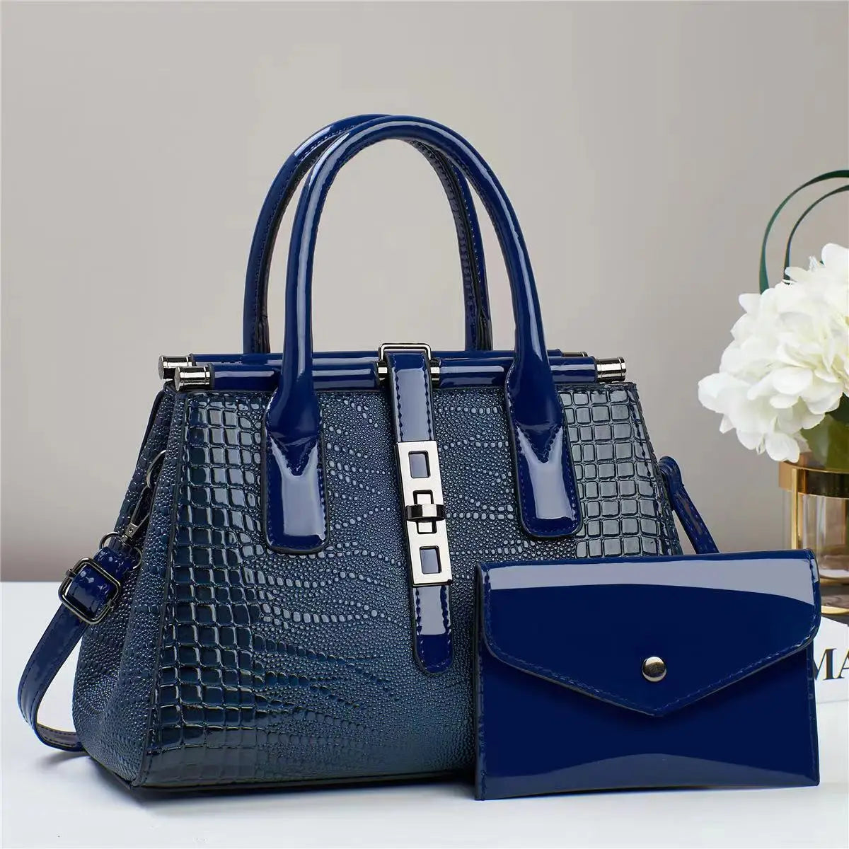 Hard PU Crocodile Pattern Designer Handbag | Large Capacity Crossbody Tote Luxegan