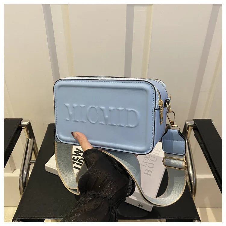 New Fashionable Broadband Crossbody Bag | Casual Small Square Shoulder Bag | Trend Letter Indentation & Simple Satchel Luxegan