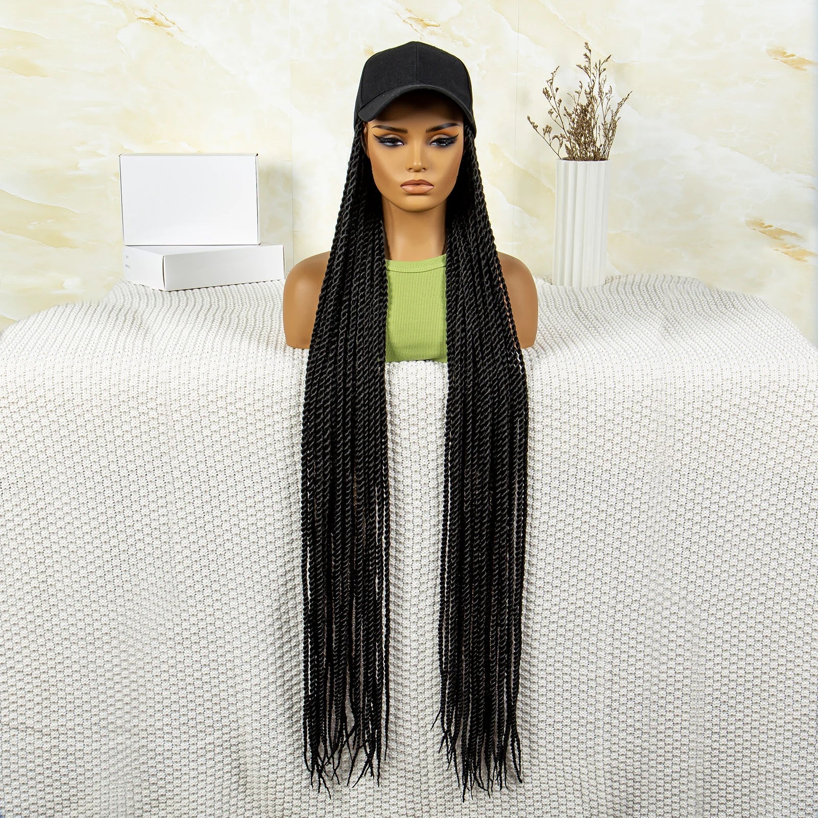 Synthetic Long Twists Braids Extension With Adjustable Cap Fashionable Machine Made Crochet Braided Extension Cap Wig For Women Luxegan