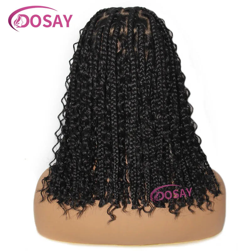 12" Curly Boho Braids Bob Wig | 360 Full Lace | Knotless Box Braids | Baby Hair Luxegan