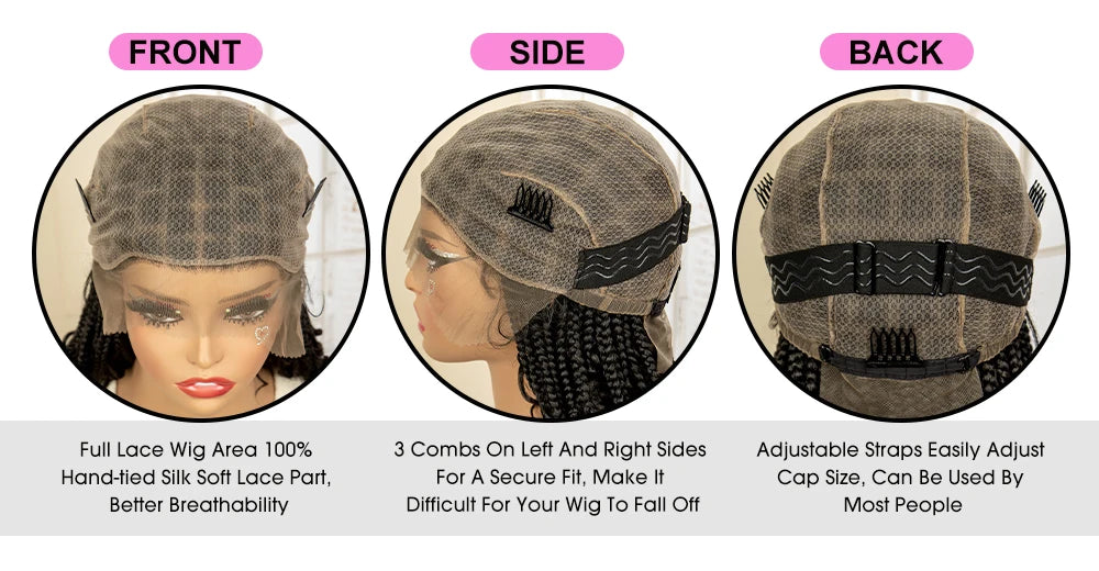 14" Burgundy Box Braids Wig | Full Lace | Kanekalon Fiber | Boho Braids | For Women - Luxegan