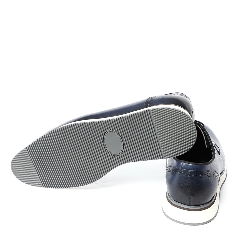 Men's Blue & Black Genuine Leather Derby Dress Shoes | Classic Casual & Business Oxfords (Breathable) Luxegan