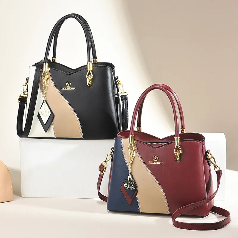 Fashion Contrasting Handbag | Large Capacity Temperament Elegant Mother Bag & Middle-Aged Shoulder Bag Luxegan