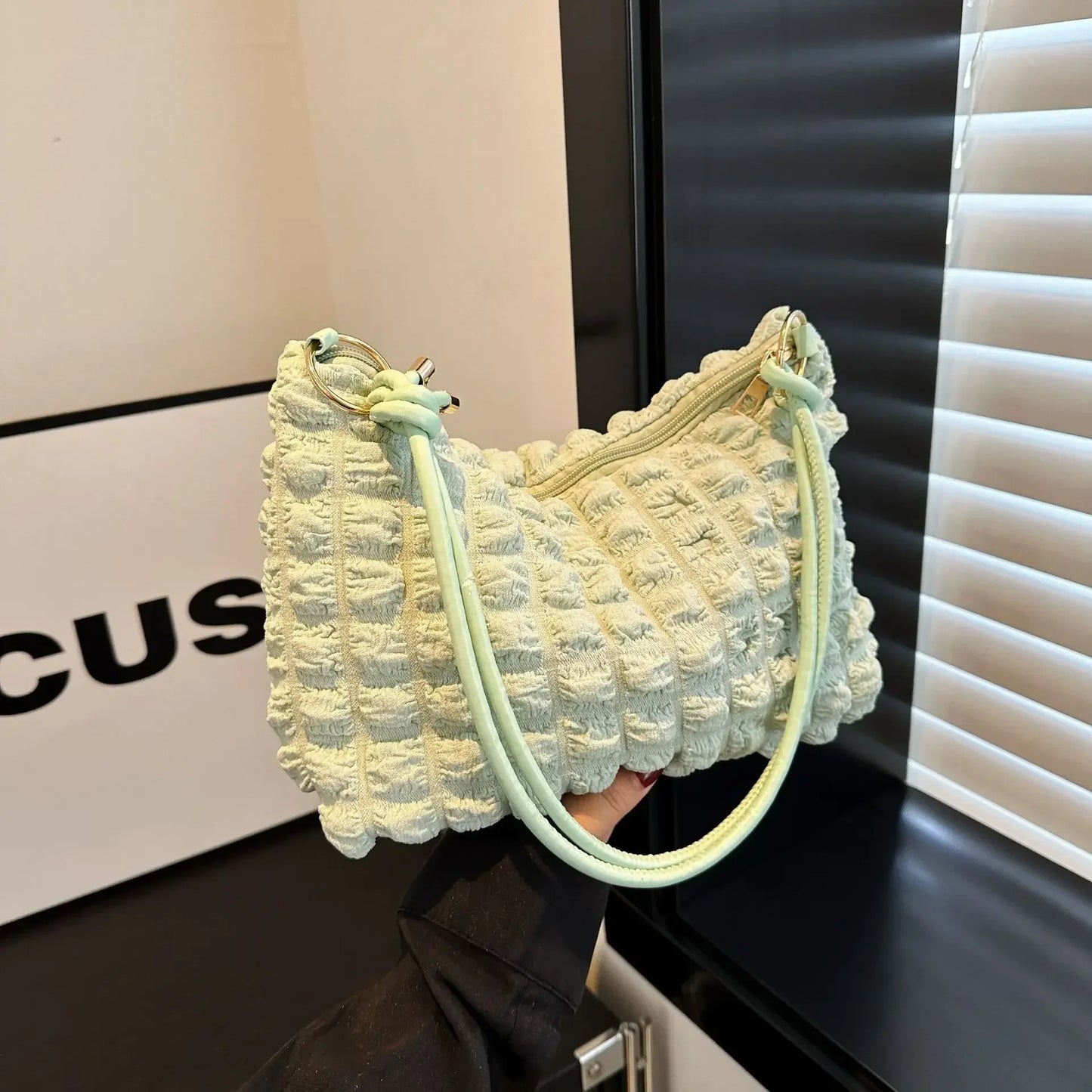 Canvas Wrinkle Bag for Women | Shoulder Bags & Pleated Bubbles Handbags (Padded Casual Underarm Quilted Tote Cloud Bag Purse) Luxegan
