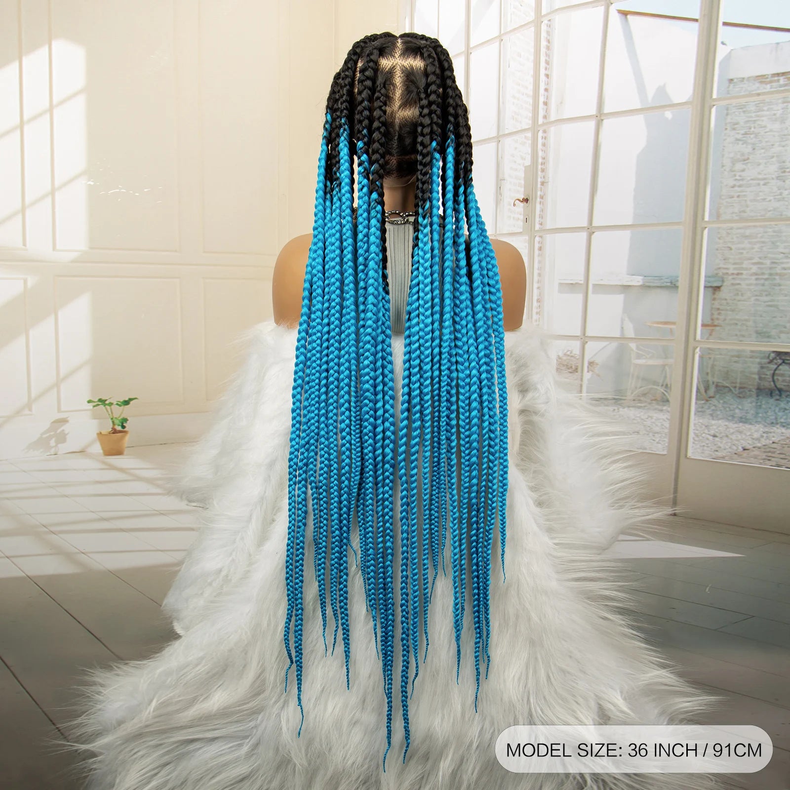 36" Big Knotless Box Braided Full Lace Wig | Cornrow Braiding Wig | Baby Hair | Synthetic Braids | For Women