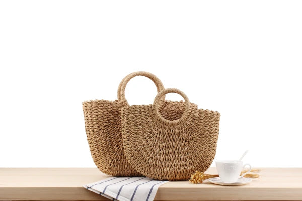 Summer Handmade Moon-Shaped Bag | Women's Woven Straw Bag & Top-Handle Tote Luxegan