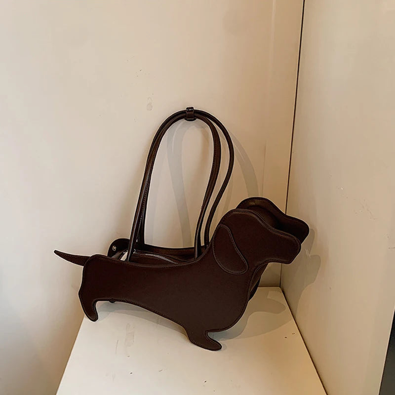 Novelty Cartoon Dog Shaped Armpit Purses | Unique PU Leather Handbag & Solid Designer Bag (Funny Shoulder Bags & Kawaii Girls Tote Bags) Luxegan