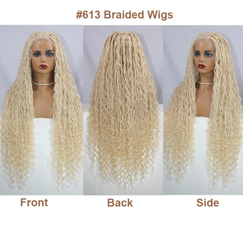 360 Synthetic Lace Front Box Braids Wig Bohemian Goddess Locs Braided Wig With Baby Hair Full Lace Braided Wigs Women Ombre Wig Luxegan