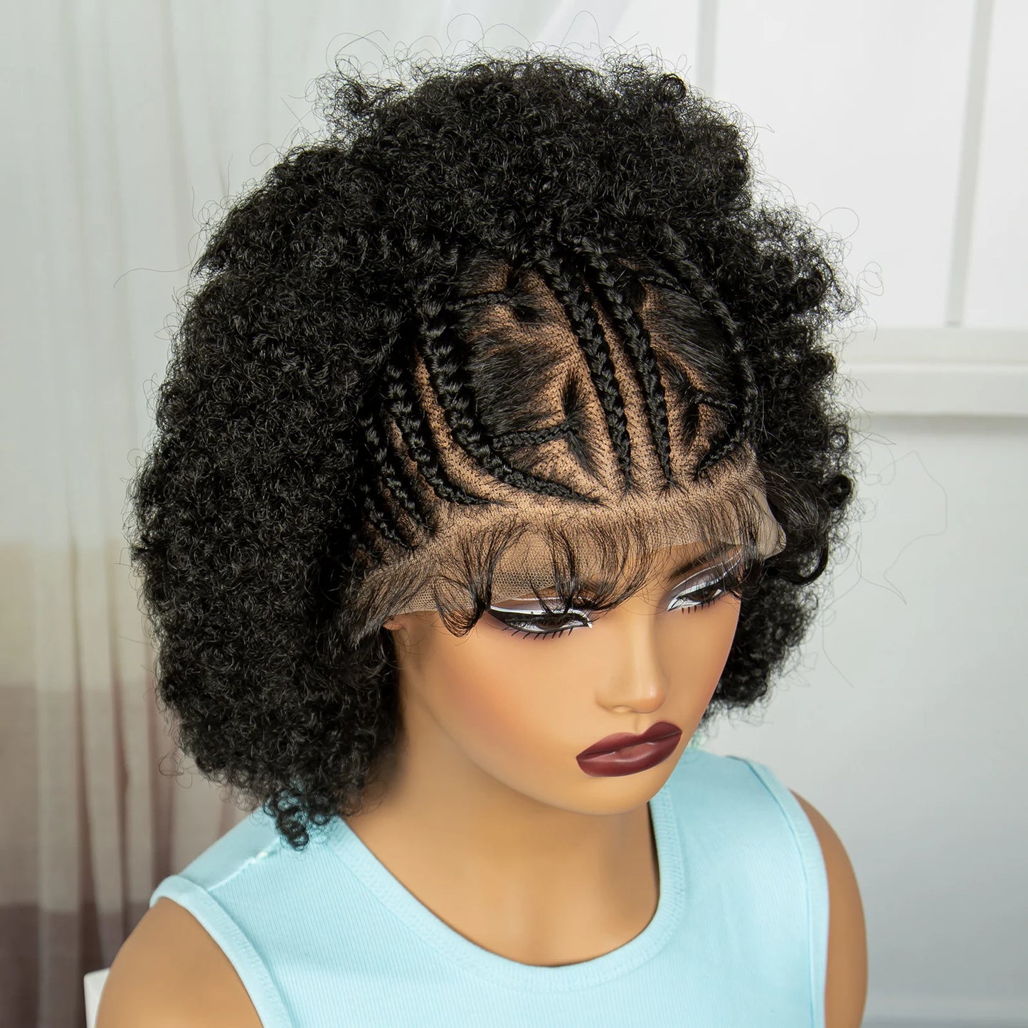 Short Afro Kinky Curly Cornrow Braids Wig | HD Full Lace | Baby Hair Luxegan