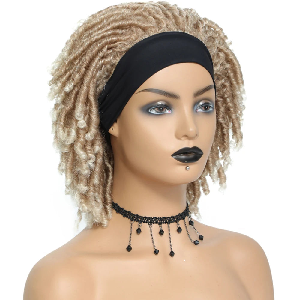 Soft Faux Locs Headband Wig - 6 Inch Ombre Dreadlock Wig for Black Women - Curly Braided Synthetic Wig with Headband - 1B, Burgundy, 27, 30, 613 Options Luxegan