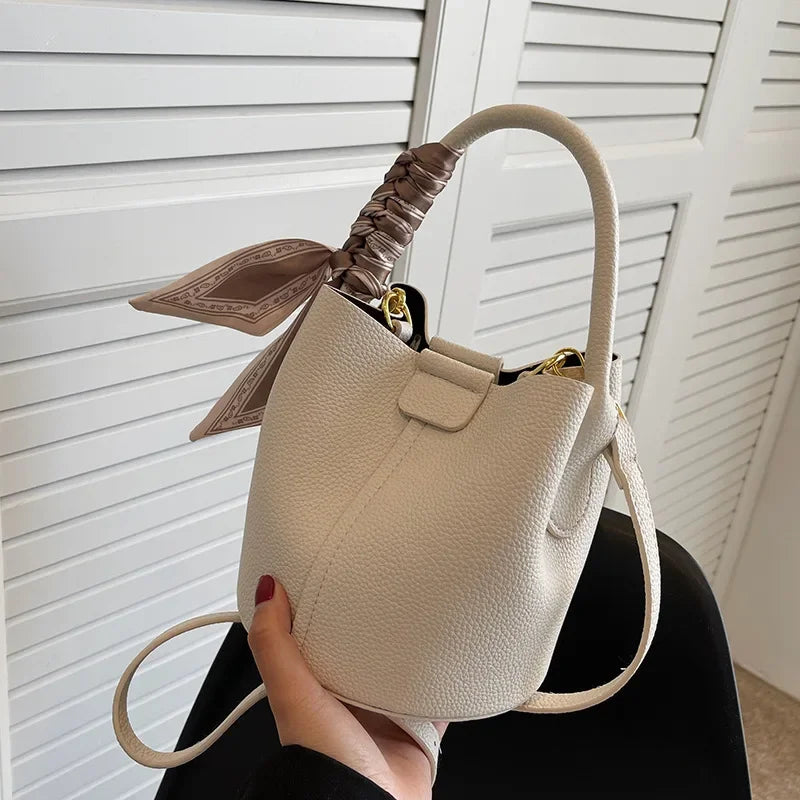 Fashion Women’s Bucket Bag | Autumn/Winter Luxury Brand Design Crossbody Bag | High-End PU Leather Portable Handbag | Sophisticated Minimalist Shoulder Bag with Interior Slot Pocket Luxegan