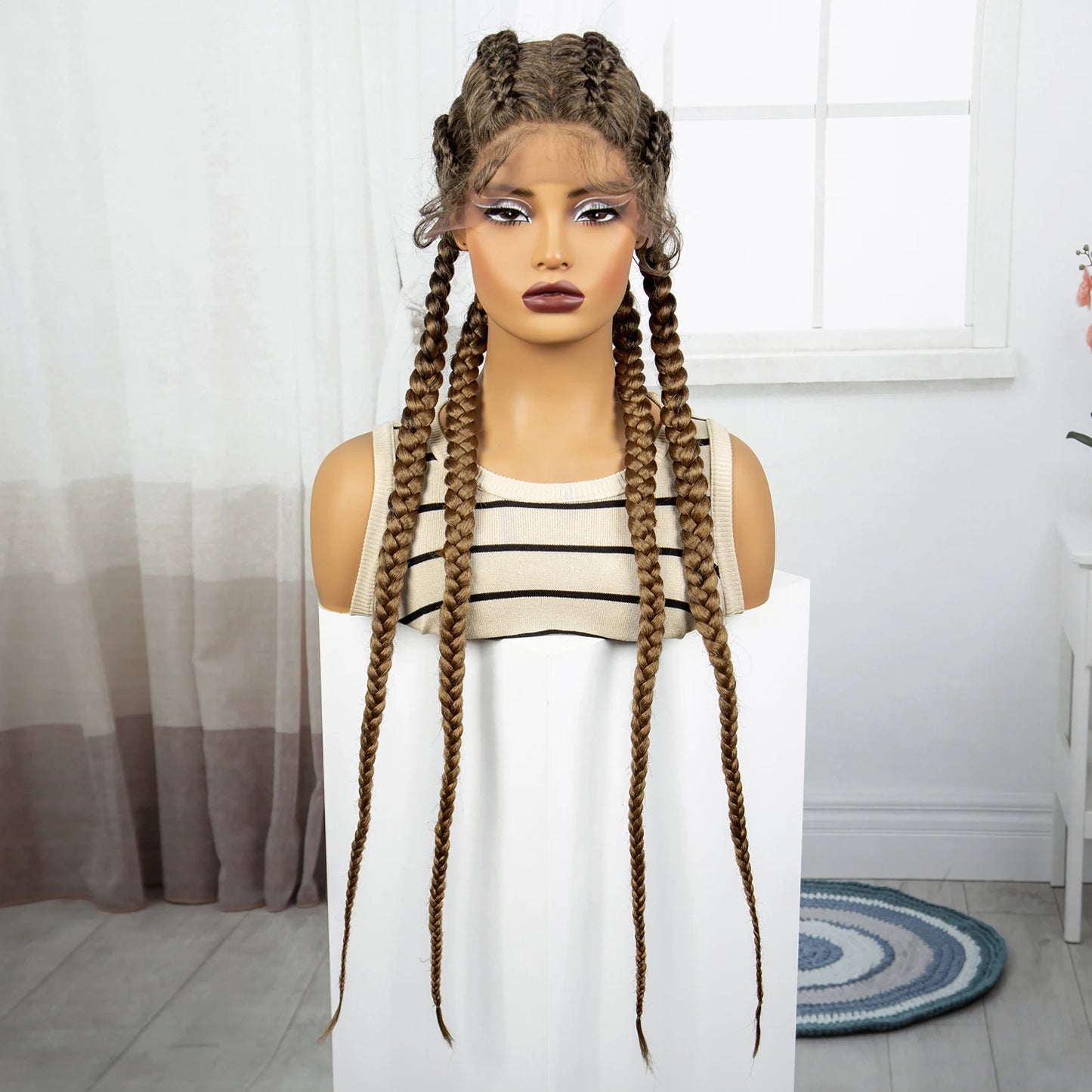 36" Natural Cornrow Braids Wig | Lace Front | Baby Hair | Long Braids Luxegan