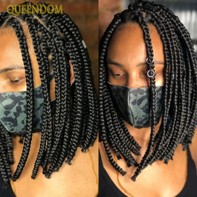 12" Short Bob Knotless Braids Wig | 360 Full Lace | Cornrows | Baby Hair | Synthetic Luxegan