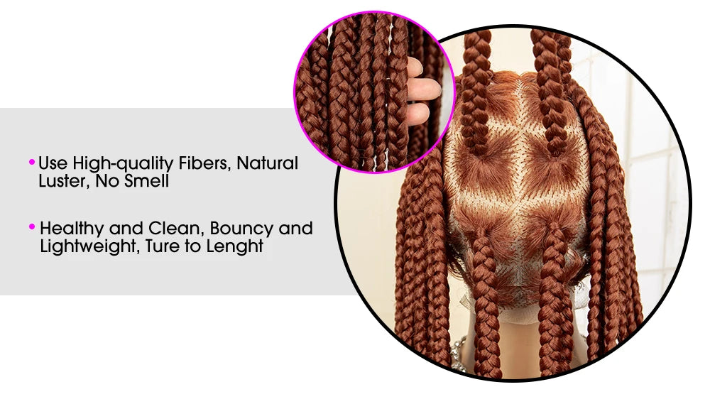 36" Big Knotless Box Braided Full Lace Wig | Cornrow Braiding Wig | Baby Hair | Synthetic Braids | For Women Luxegan