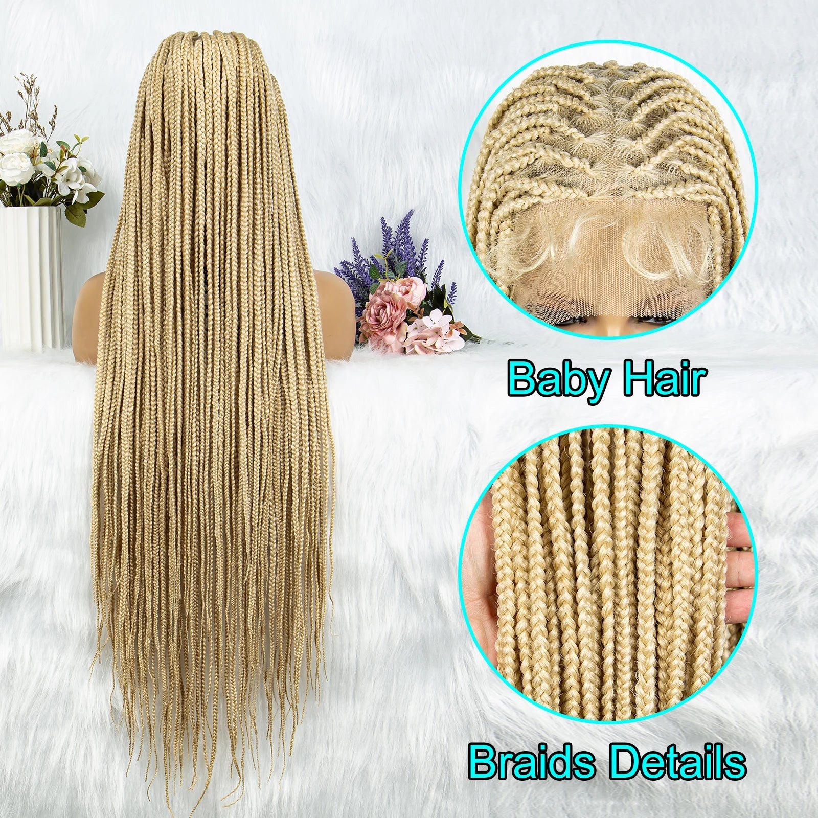 613 Blonde HD Full Lace Braided Wig | Knotless Box & Cornrows | Crochet Braids | Synthetic Luxegan