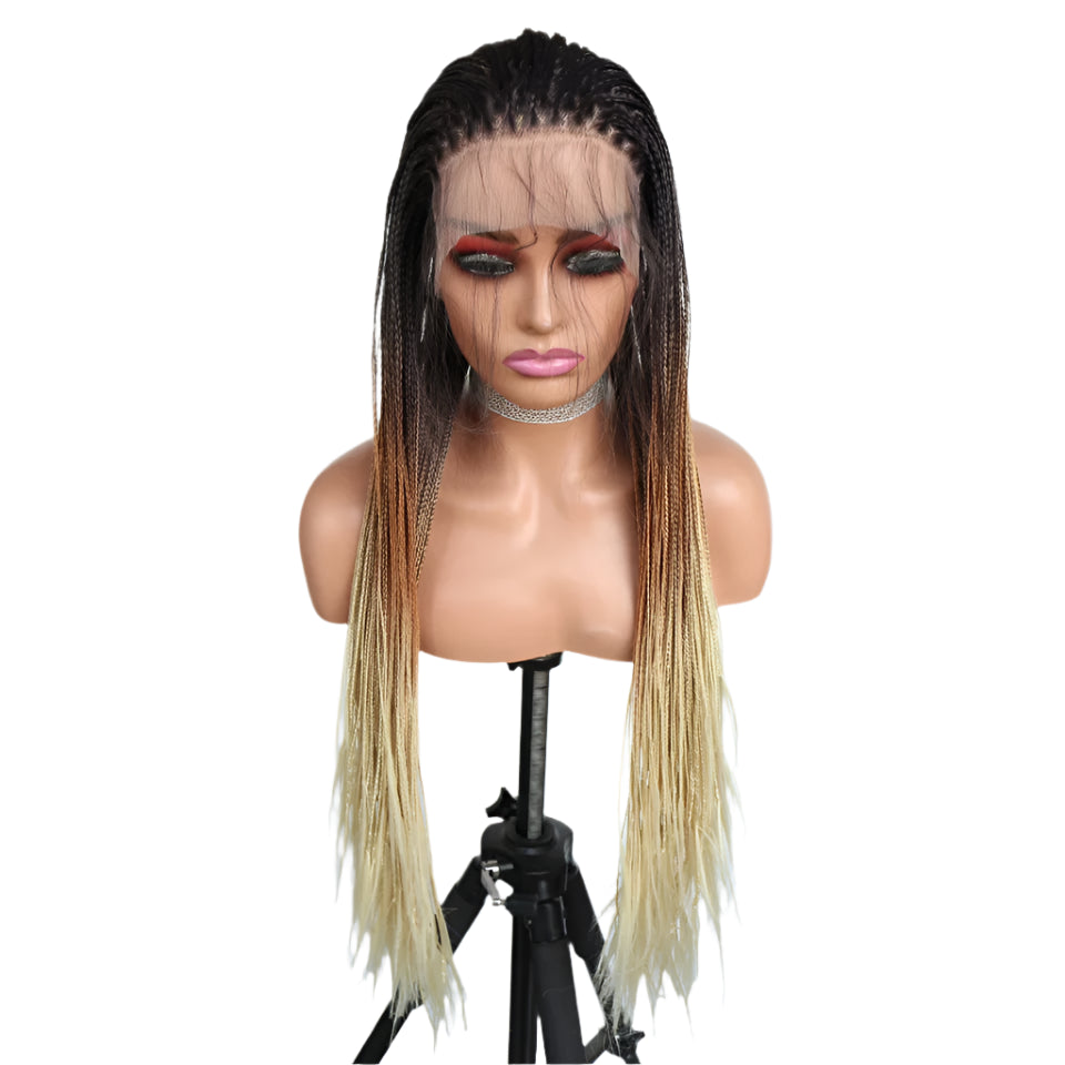 Trendy 3 Tone Ombre Braided Box Braids Lace Front Wig - Daily Wear Synthetic Hair