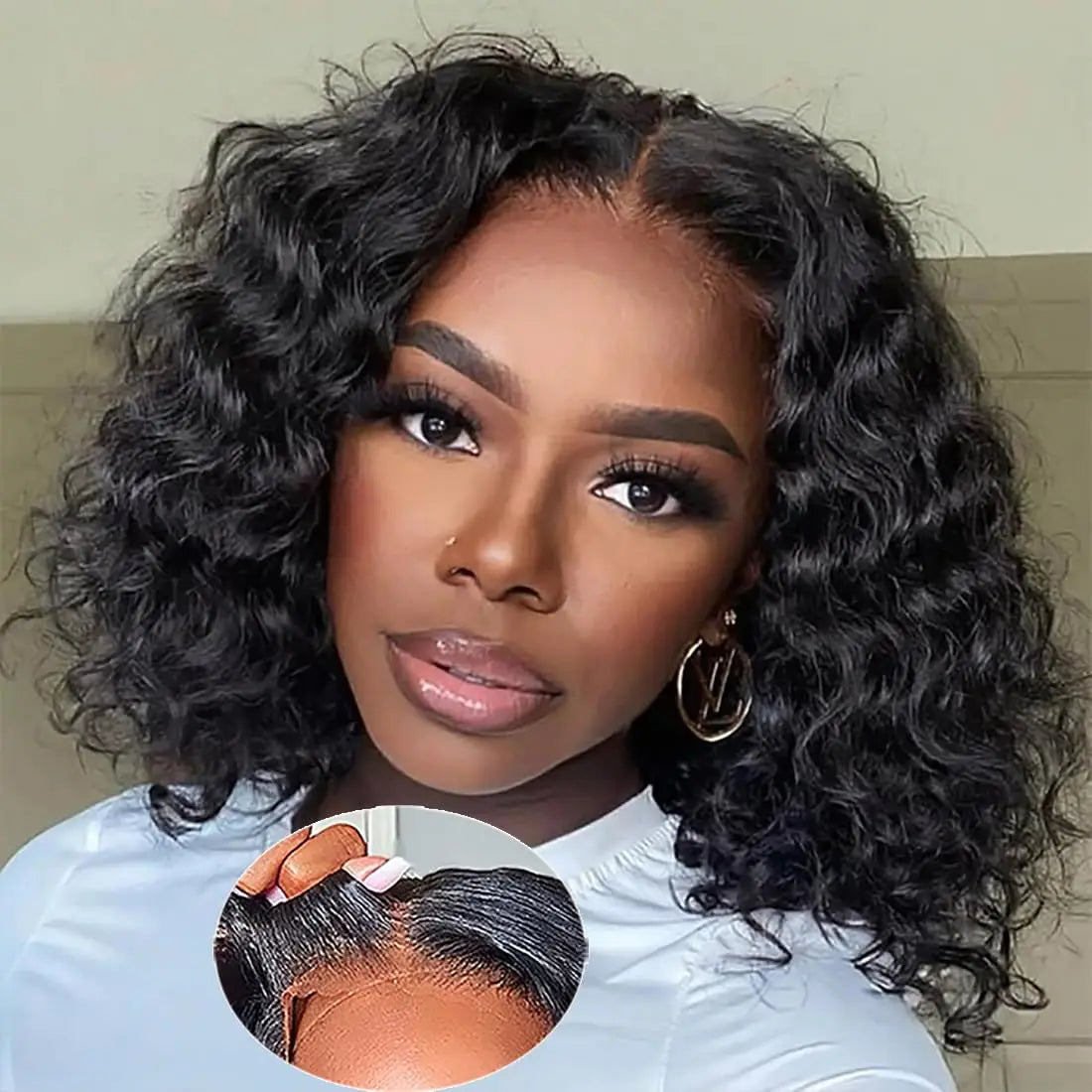 12" Deep Wave Bob Wig | 4x4 Lace Closure Wig | Glueless Virgin Brazilian Human Hair Luxegan