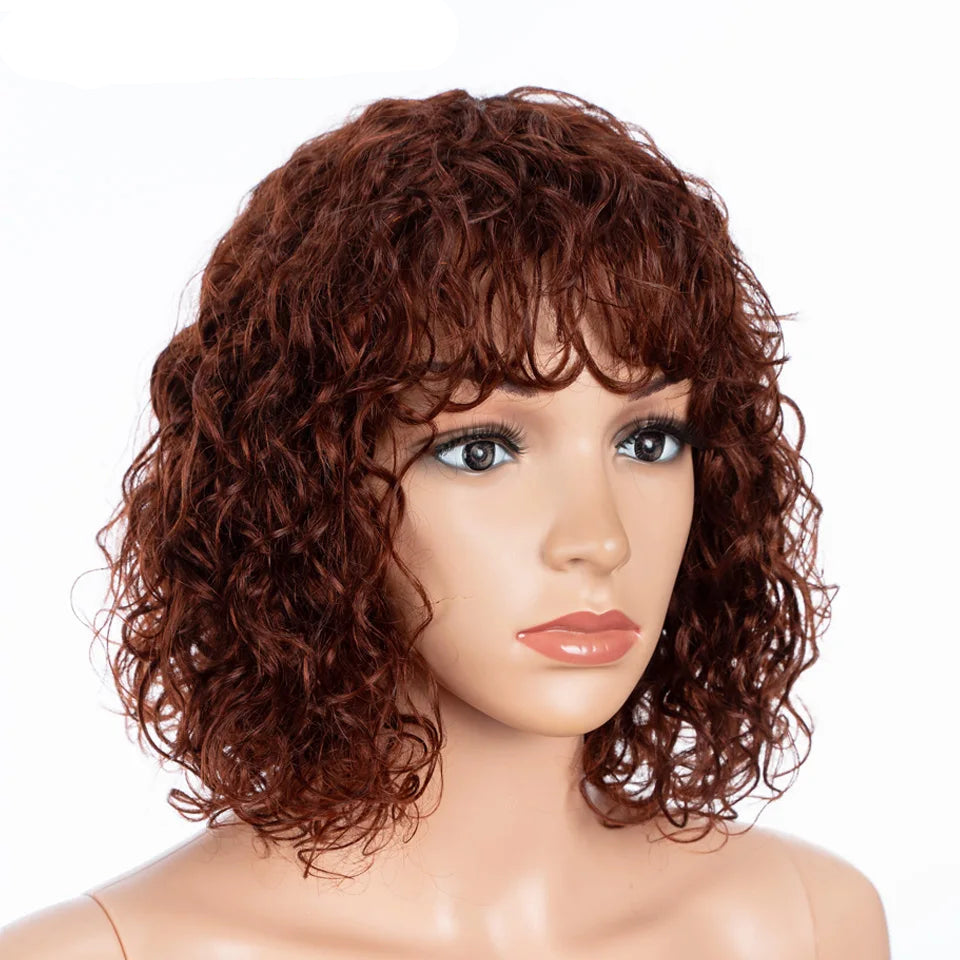 Rebecca Short Wavy & Curly Bob Wig | Human Hair with Bangs & Water Wave Texture Luxegan