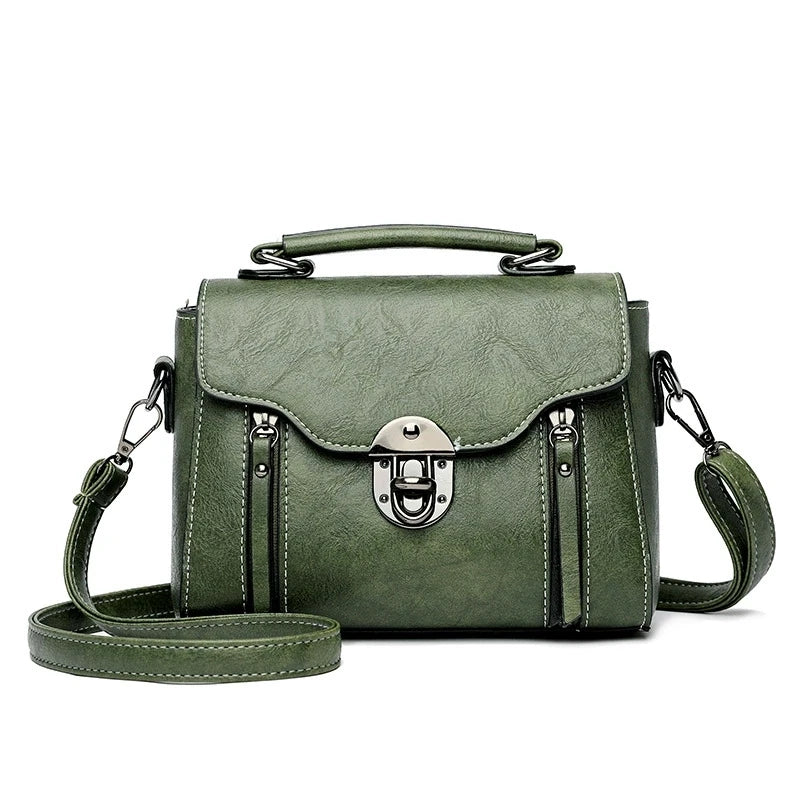 Vintage Turn-Lock Square Satchel Bag for Women | Classic PU Leather Shoulder & Crossbody Handbag (Everyday Tote, Secure Travel Purse) Luxegan