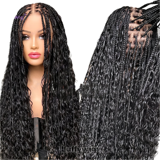 26"+ Boho Knotless Braids Ponytail Wig | HD Full Lace | Human Hair | 300% Density | Baby Hair