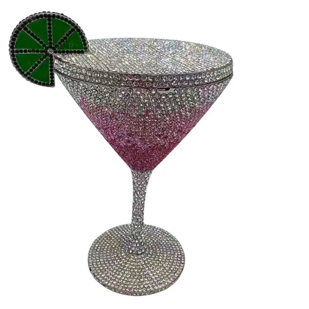 Jewels Martini-Glass Evening Purse | Sophisticated Diamond-Encrusted Bridal Handbag | Elegant Crystal Dinner Clutch | "Dignified" Rhinestone-Detailed Minaudière for High-Fashion Party Styling Luxegan