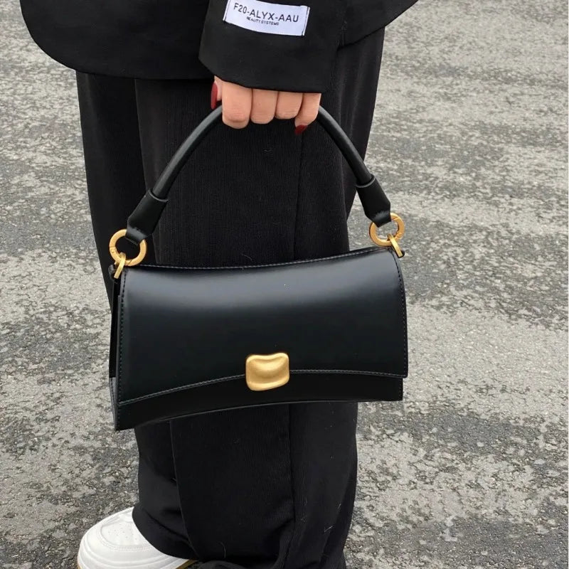 Structured PU Leather Flap-Lock Bag Luxegan