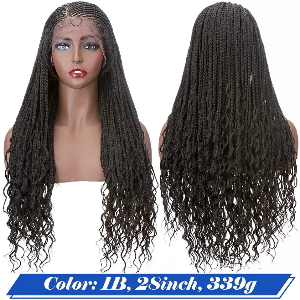 28" Knotless Box Braids Wig | Long | Lace Front | With Baby Hair | Afro Brazilian Style