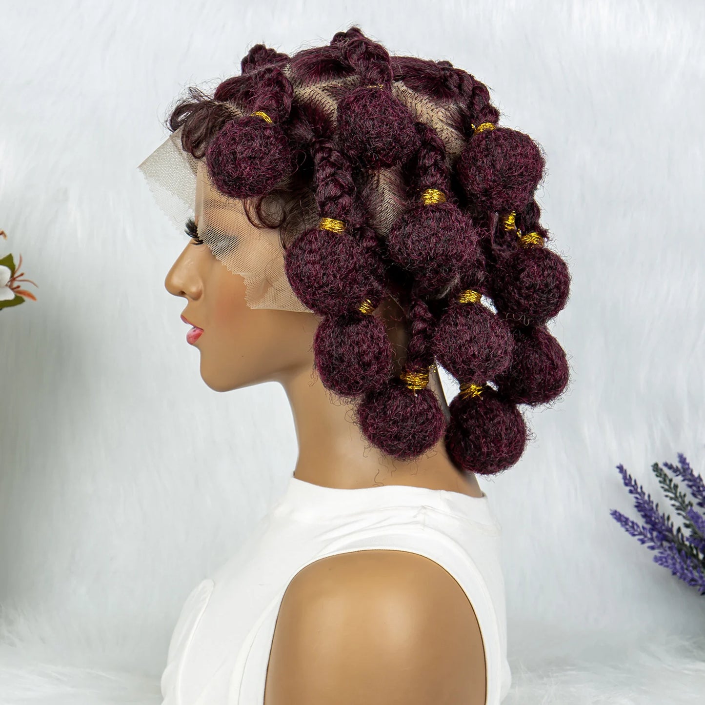 Stunning Burgundy #99J Handmade Bantu Knots Braided Wig - Full Lace, Baby Hair