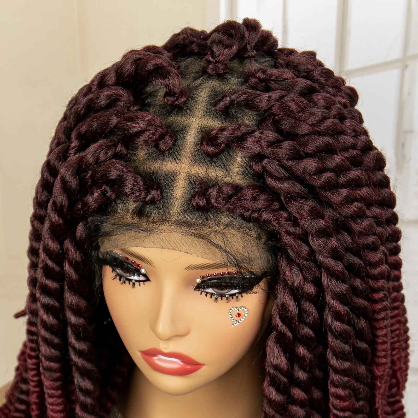 16 Inch Brown Twisted Braided Bob Wig | Full Lace | Kanekalon Fiber | For Black Women - Luxegan