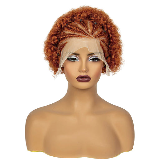350# Ginger Orange Synthetic Knotless Braided Wig | 13x4 Transparent Lace Front Short Afro Kinky Curly Braids Luxegan