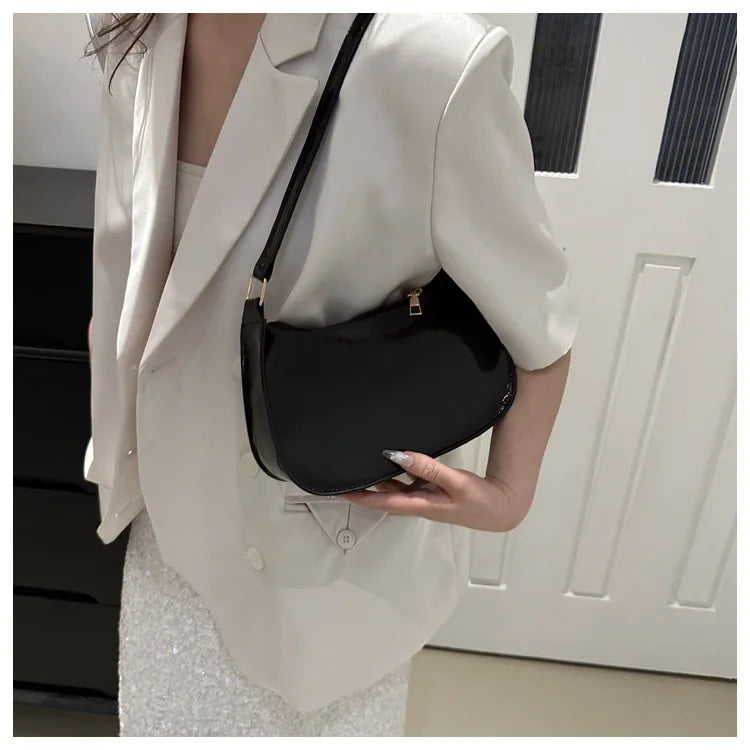 Soft Patent Leather Hobo Shoulder Bag | Korean Fashion Commuting Bag Luxegan