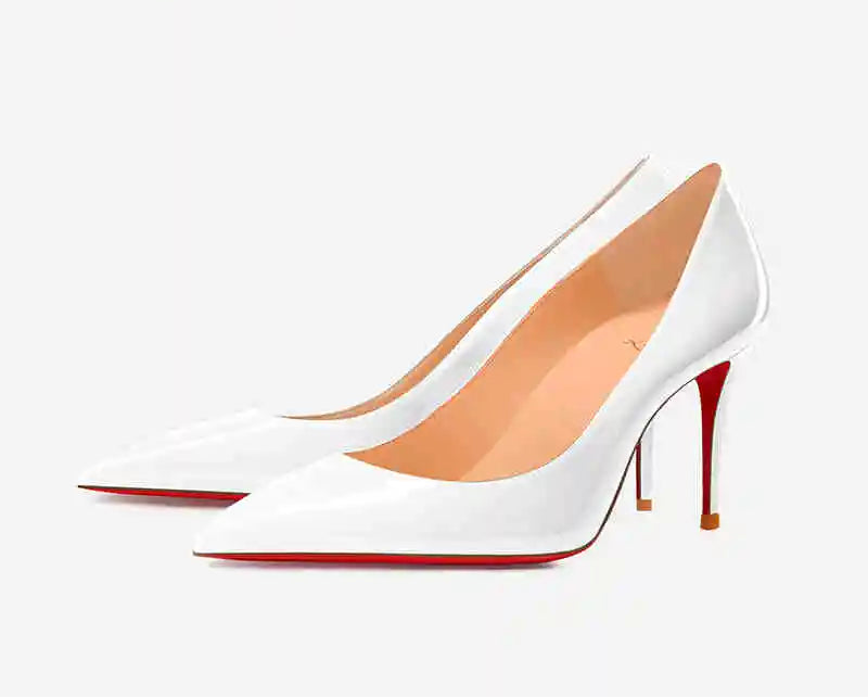 Elegant Luxury Brand Black Stilettos | Sophisticated Red Shiny Bottom Pumps | Elegant "Handmade Patent Leather" Silhouette | "Dignified" Sexy Pointed Toe Wedding Shoes for Radiant Versatile Styling Luxegan