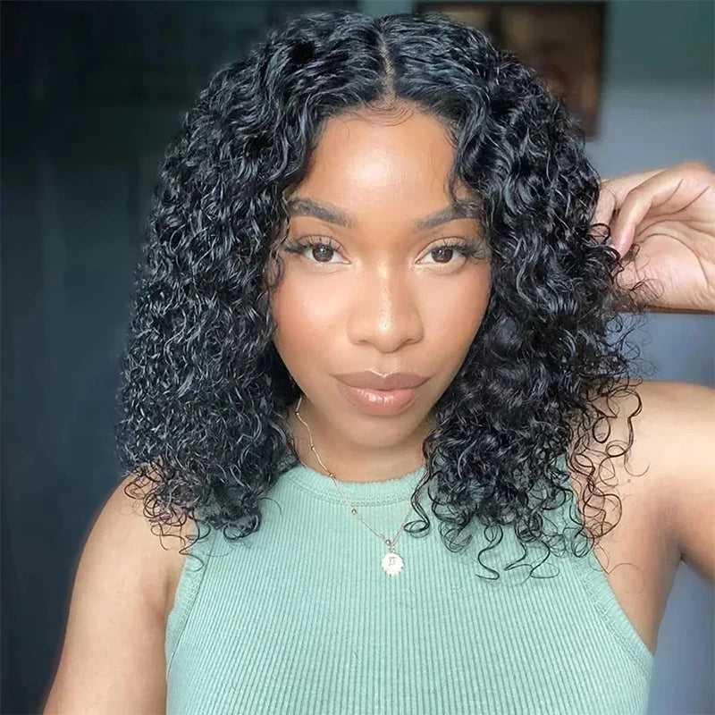 12" Deep Wave Bob Wig | 4x4 Lace Closure Wig | Glueless Virgin Brazilian Human Hair Luxegan