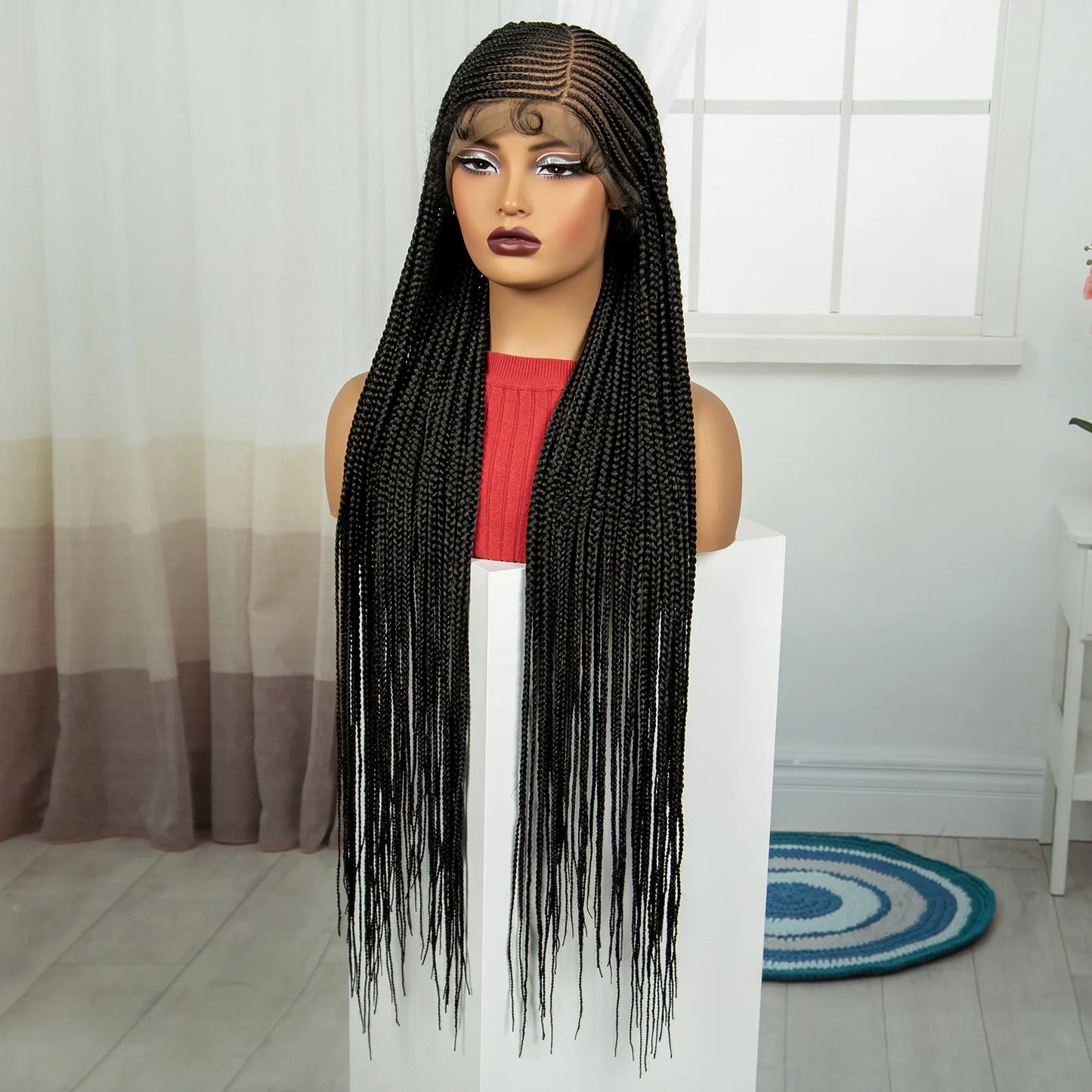 36" Cornrow Braided Full Lace Frontal Wig | Knotless Braids | Synthetic Braided Wig with Baby Hair for Black Women Luxegan